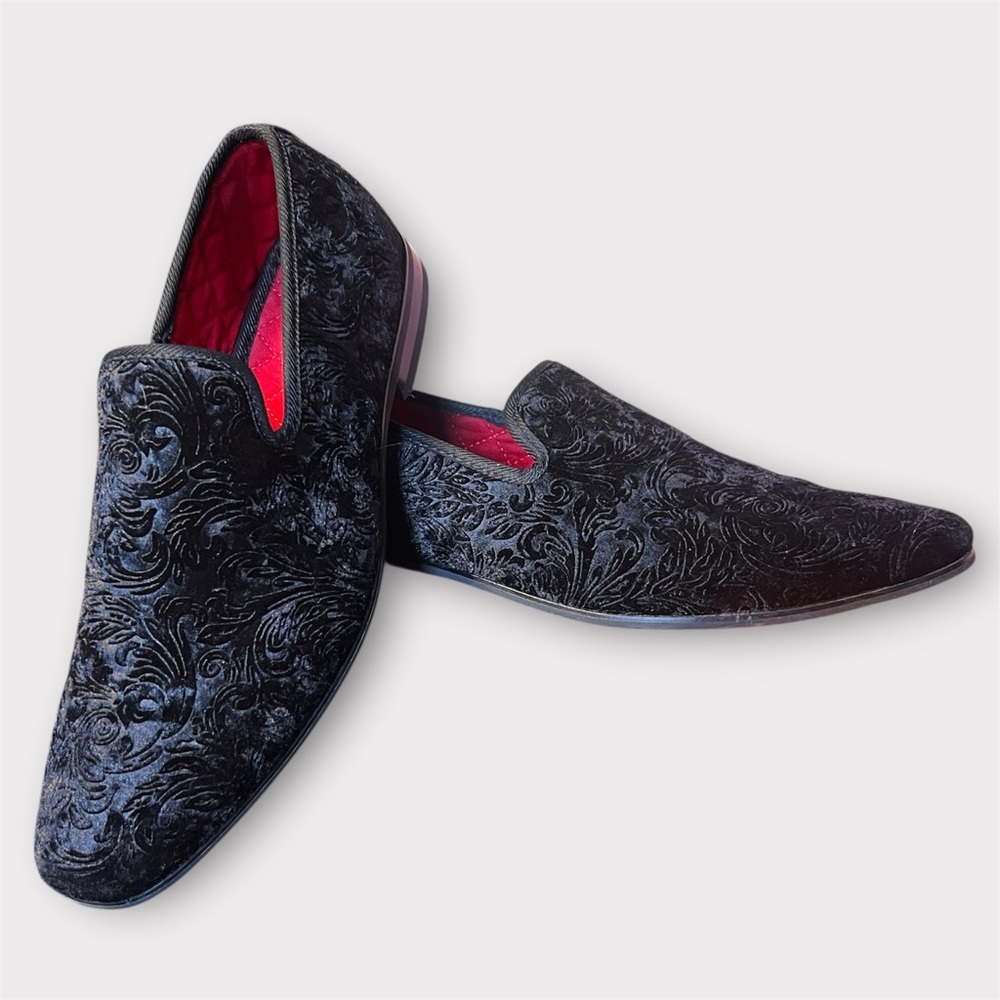 LA MILANO Velvet Floral Formal Broderick II Black Loafers Men’s Size 9